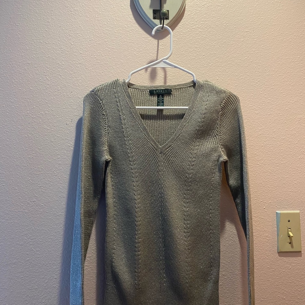 Lauren Ralph Lauren Silver V-Neck Sweater